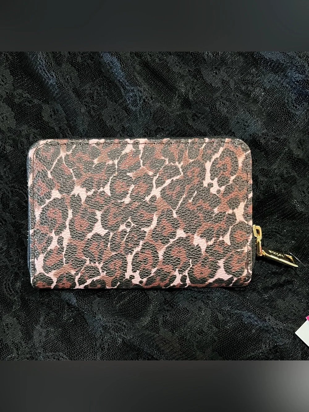 Trina Turk Leopard Print Zip Around Wallet Vegan Leather NIB Gold Gift Box